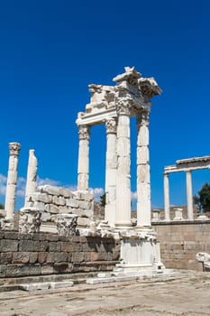 Ruins of temple of Trajan in Pergamon ancient city, Turkey