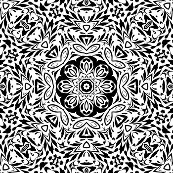 Seamless floral pattern, black contours isolated on white background. 