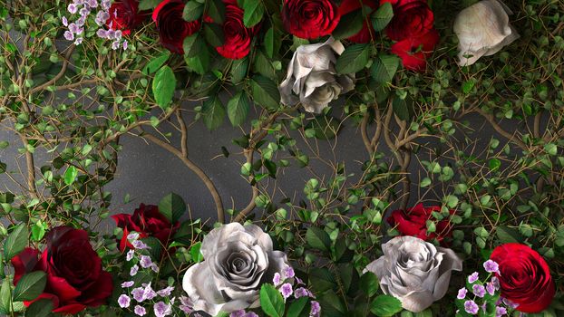 flowers rose holiday background on gray wall