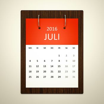 An image of a german calendar for event planning 2016 july