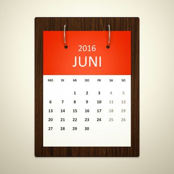 An image of a german calendar for event planning 2016 june