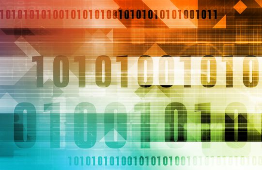 Technology Abstract with Binary Data Moving as Art