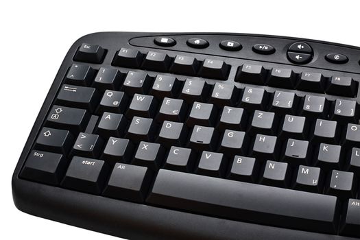  The computer keyboard of black colour on a white usual background