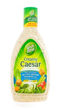 Winneconne, WI - 4February 2015: Bottle of Wishbone Creamy Caesar salad dressing created in 1945 and is located in Parsippany, NJ.