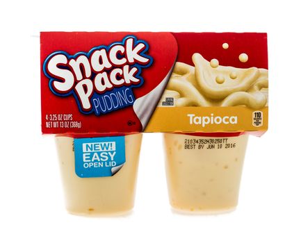 Winneconne, WI - 4 February 2015: Package of Snack Pack Pudding Tapioca flavor. Created in 1984 as pre-packaged and is now owned by ConAgra Foods.