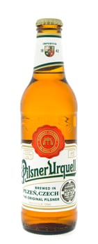 Winneconne, WI - 3 February 2015:  Pilsner Urquell beer was first brewed in 1842 and located in Plzen, Czech Republic.