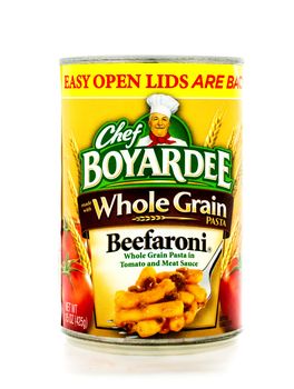Winneconne, WI - 3 February 2015:  Can of Whole Grain Beefaroni by Chef Boyardee. Chef Boyardeee has been enjoyed by everyone since 1928.
