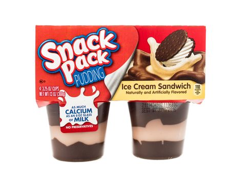 Winneconne, WI - 4 February 2015: Package of Snack Pack Pudding Ice Cream Sandwich flavor. Created in 1984 as pre-packaged and is now owned by ConAgra Foods.