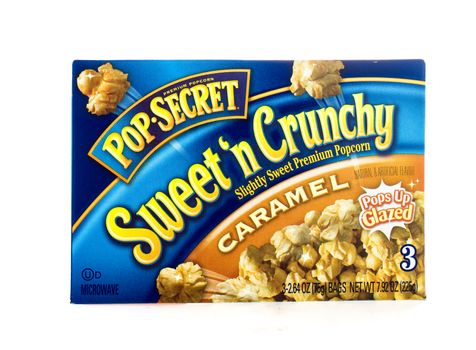 Winneconne, WI - 4 February 2015: Box of Pop Secret Sweet'n Crunchy Caramel Popcorn created in 1984 and is owned by Diamond Food.