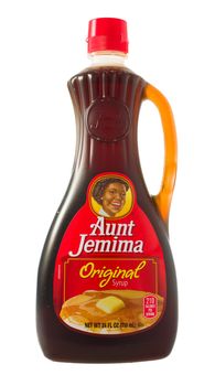 Winneconne, WI - 5  February 2015: Bottle of Aunt Jemina Original syrup and is owned by teh Quaker Oats Company.