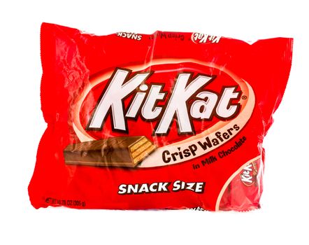 Winneconne, WI - 4 February 2015: Package of Kit Kat snack size candy bars.  Kit Kat is owned by Nestle, except in the USA where it's owned by Hershey Company.