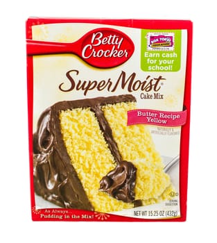 Winneconne, WI - 5 February 2015: Box of Betty Crocker Butter Recipe Yellow Cake Mix.