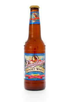 Winneconne, WI - 6 February 2015:  Bottle of Leinenkugel's Sunset Wheat beer brewed in Wisconsin.