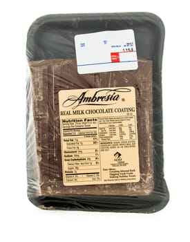 Winneconne, WI - 4 February 2015: Package of Ambrosia Real Milk Chocolate Coating created in 1894. Ambrosia is located in Milwaukee, WI.