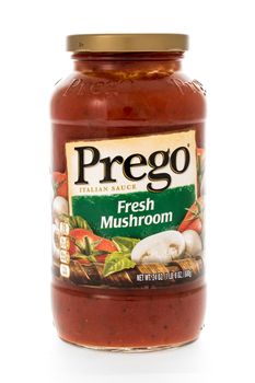 Winneconne, WI - 7 February 2015:  Jar of Prego Fresh Mushroon flavored pasta sauce.