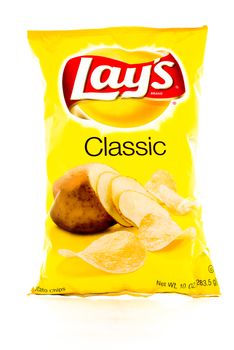 Winneconne, WI - 3 February 2015: Bag of 10 OZ Frito Lay Classic potato chips. Frito-Lay is the worlds largest distributed snack food.