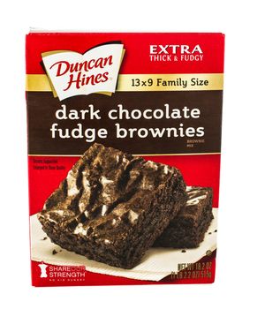 Winneconne, WI - 5 February 2015: Box of Duncan Hines Dark Chocolate Fudge Brownies Mix.