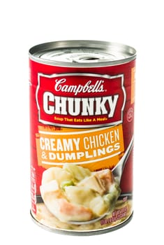 Winneconne, WI - 5 February 2015:  Can of Campbell's Chunky Creamy Chicken & Dumplings soup.