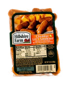 Winneconne, WI - 4 February 2015: Bag of Hillshire Farm Cheddar Lit'l Smokies created in 1934. Hillshire Farm is owned by the Sara Lee Company located in Downers Grove, IL..