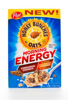 Winneconne, WI - 7 February 2015: Box of Honey of Oats Cinnamon Crunch cereal a product of Post.