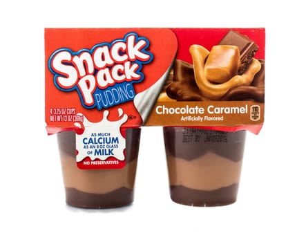 Winneconne, WI - 4 February 2015: Package of Snack Pack Pudding Chocolate Caramel flavor. Created in 1984 as pre-packaged and is now owned by ConAgra Foods.