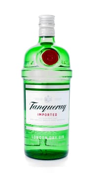 Winneconne, WI - 21 February 2015:  Bottle of Tanueray London Dry Gin alcohol beverage