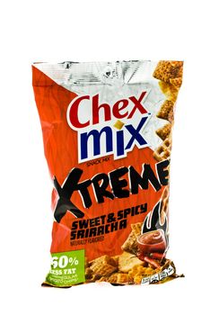 Winneconne, WI - 4 February 2015: Bag of Chex Mix, Xtreme Sweet & Spicy snack mix. Created in 1985 as pre-packaged and is now owned by General Mills.