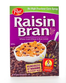 Winneconne, WI - 7 February 2015: Box of Raison Bran cereal a product of Post.
