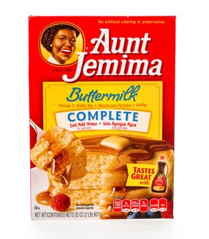 Winneconne, WI - 8 February 2015:  Box of Aunt Jemima Buttermilk pancake mix. Just add water to prepare.