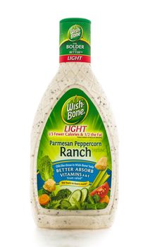 Winneconne, WI - 4February 2015: Bottle of Wishbone Light Parmesan Peppercorn Ranch salad dressing created in 1945 and is located in Parsippany, NJ.