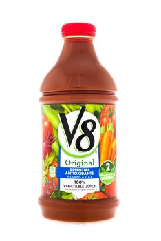 Winneconne, WI - 3 February 2015: V8 Vegetable Juice is made from eight vegetables and  was created in 1933 and owned by the Cambell Soup Company.