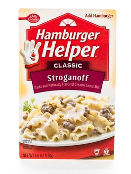 Winneconne, WI - 8 February 2015: Box of Hamburger Helper Stoganoff,  Just add hamburger to complete the meal.