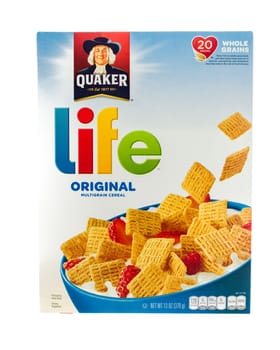 Winneconne, WI - 5  February 2015: Box of Original Life cereal.  Life is owned by the Quacker Oats Comapny.