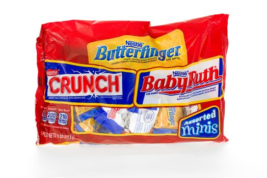 Winneconne, WI - 8 February 2015: Bag of assorted candy bars made by Nestle, Butterfinger, Crunch and Babyruth.