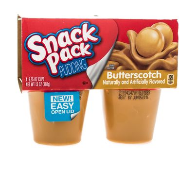 Winneconne, WI - 4 February 2015: Package of Snack Pack Pudding Butterscotch flavor. Created in 1984 as pre-packaged and is now owned by ConAgra Foods.