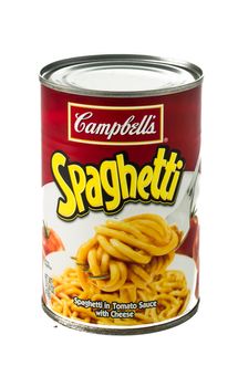 Winneconne, WI - 5 February 2015:  Can of Campbell's Spaghetti in tomato sauce with cheese.