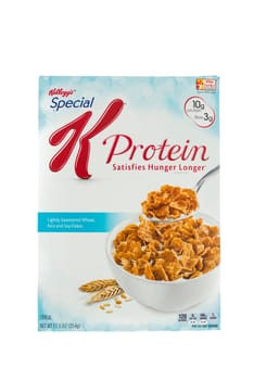 Winneconne, WI - 5  February 2015: Box of Kellogg's Special K Protein cereal. Marketed as a low fat cereal.