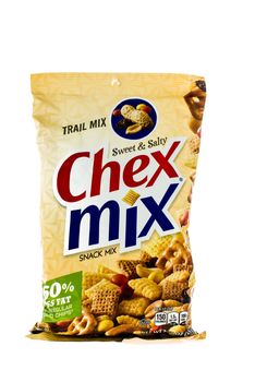 Winneconne, WI - 4 February 2015: Bag of Chex Mix  Trail Mix Sweet & Salty snack mix. Created in 1985 as pre-packaged and is now owned by General Mills.