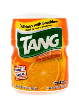 Winneconne, WI - 5  February 2015: Container of Tang Orange drink mix. Tang is owned by Kraft.