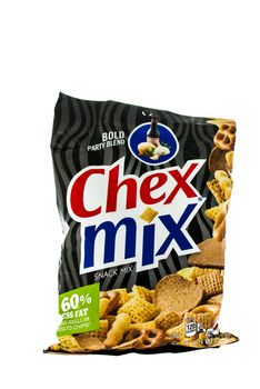 Winneconne, WI - 4 February 2015: Bag of Chex Mix Bold Party Blend snack mix. Created in 1985 as pre-packaged and is now owned by General Mills.