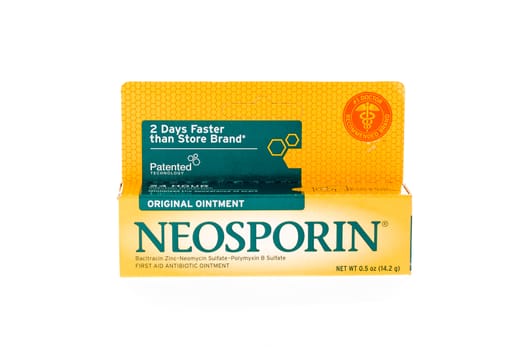 Winneconne, WI - 9 February 2015: Paclage of Neosporin skin ointment, used in helping heal cuts quicker.