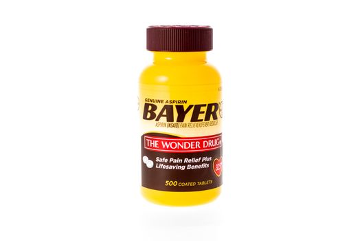 Winneconne, WI - 9 February 2015: Bottle of Bayer aspirin "The Wonder Drug".  Asperin helps with the relief of pain.