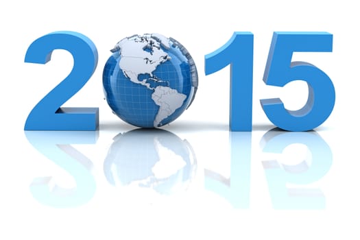 New year 2015 with globe, 3d render