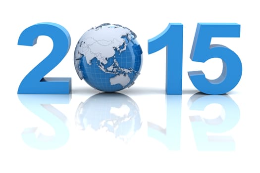 New year 2015 with globe, 3d render