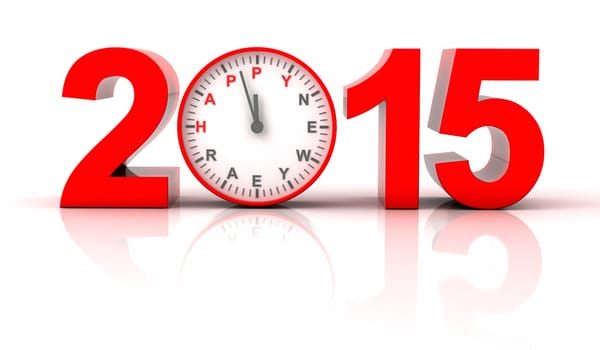 2015 happy new year with clock ticking