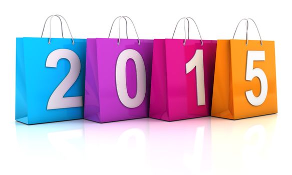 Colourful shopping bags with 2015, 3d render