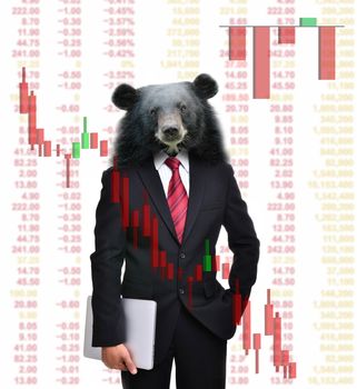 business man with bear head in tock investment concept 