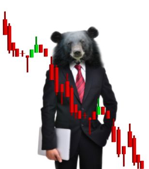 business man with bear head in tock investment concept 