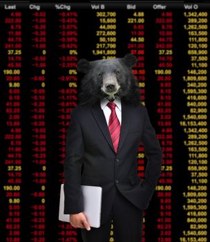 business man with bear head in tock investment concept 