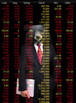 business man with bear head in tock investment concept 